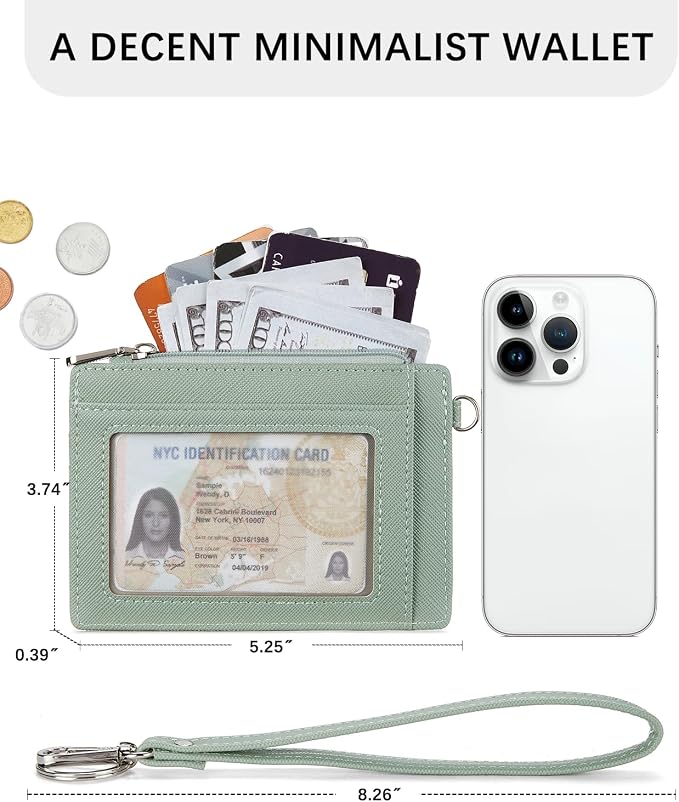 BOSTANTEN Credit Card Holder RFID Small Wallet for Women with Keychain | Slim, Wristlet, Zipper Coin Pocket, Pocket-Friendly, Vegan Leather, Minimalist, Gifts, Light Green - Image 6