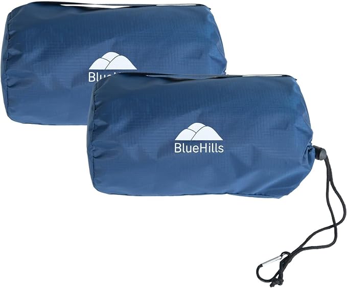 BlueHills Ultra Compact 2 Pack Travel Blanket Pillow Airplane - Navy Blue | Travel Set Blanket/Pillows 70 X56, Matching Pillowcase, Luggage Strap & Carabiner, Compact & Packable, Traveling Essentials by BlueHills