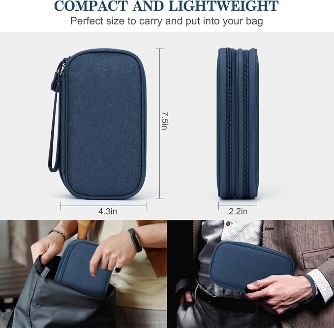 FYY Electronic Organizer, Travel Tech Pouch Bag, Cable Organizer Navy | Wrist Strap, Waterproof, Double Layers Portable Electronics Travel Carrying Case for Cord, Charger, Daily Business Trips Use - Image 2