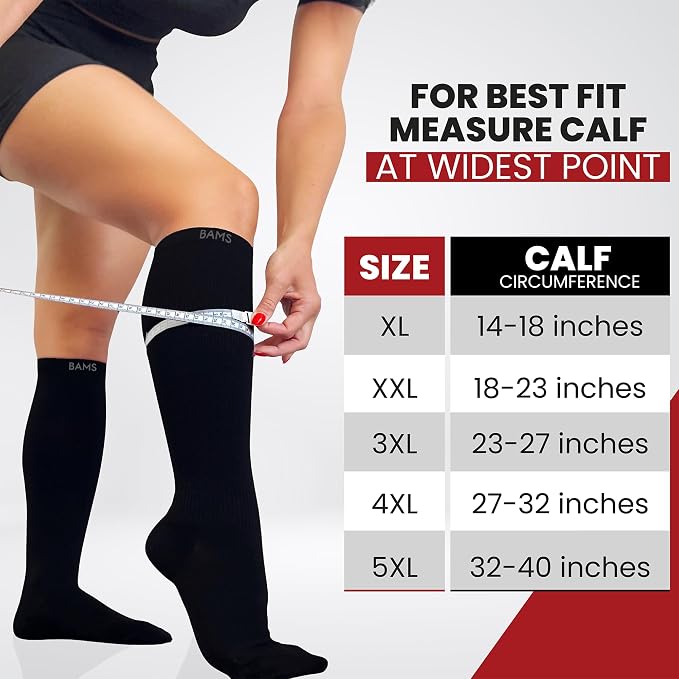 BAMS Plus Size Compression Socks Wide Calf XL XXL XXXL – Graduated Knee-High Support, Viscose from Bamboo Easy-On/Easy-Off - Image 2