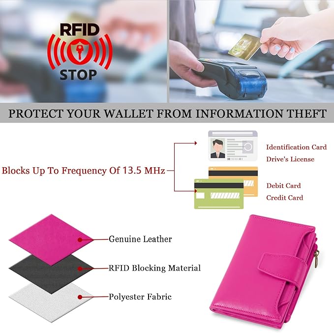 Small Wallet Women RFID Blocking Soft Leather Bifold Compact Card Holder Wallet for Women with Zipper Coin Pocket 4 ID Window - Image 6