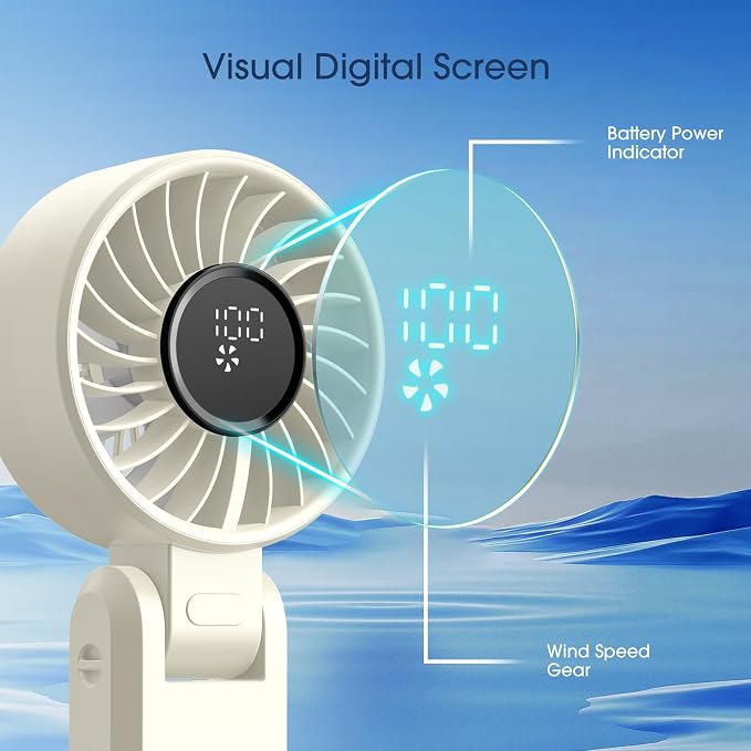 【5200mAh】Portable Handheld Fans for Travel, High-Speed Motor, Rechargeable Hand Held Fan, 5 Speed,180°Foldable, Small Personal Fan,4-IN-1 Hand/Desk/Waist/Neck Fans,Summer Beach Travel Essentials - Image 6