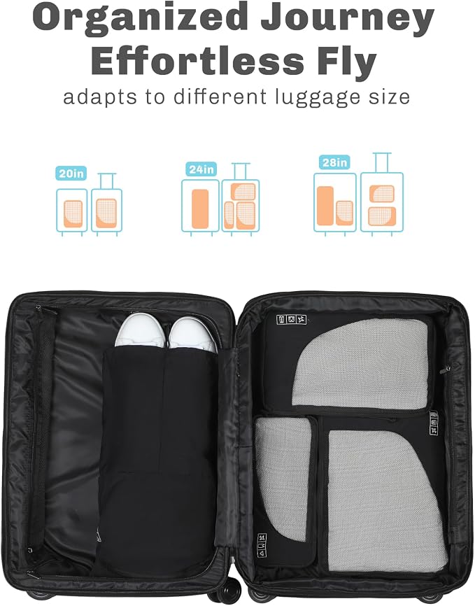 6 Set/ 4 Set/ 2 Set Compression Packing Cubes Travel Essentials Lightweight Nylon Luggage Suitcase Organizer Bag Black 4PCS - Image 3
