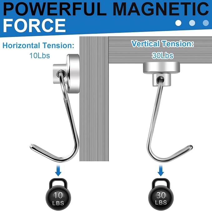 Swivel Swing Magnetic Hooks, 50PCS 30lbs Magnet Hook | Heavy Duty Strong Magnets Refrigerator Fridge Hanging for Classroom Beach Vacation Kitchen Grills Home - Image 3