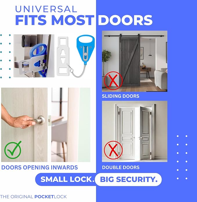 Portable Door Lock 2 Pack for Travel – Hotel Door Locks for Travelers Security – Door Safety Lock from Inside for Home & Apartment – Travel Locks for Hotel Rooms – (Blue) - Image 4