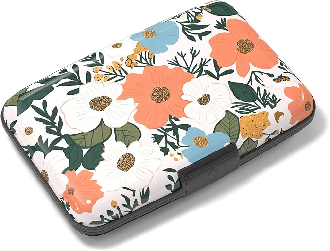 Rimilak Aluminuml Credit Card Holder,Orange Flower | Mini Credit Card Wallet RFID Blocking Slim Metal Hard Case for Women Men by Rimilak