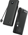 VRURC 10000mAh 22.5W Portable Charger, AC Plug & Built-in Cables,Black | Slim battery pack ,PD 20W fast charging, for business travel,compatible with iPhone & Samsung by Home
