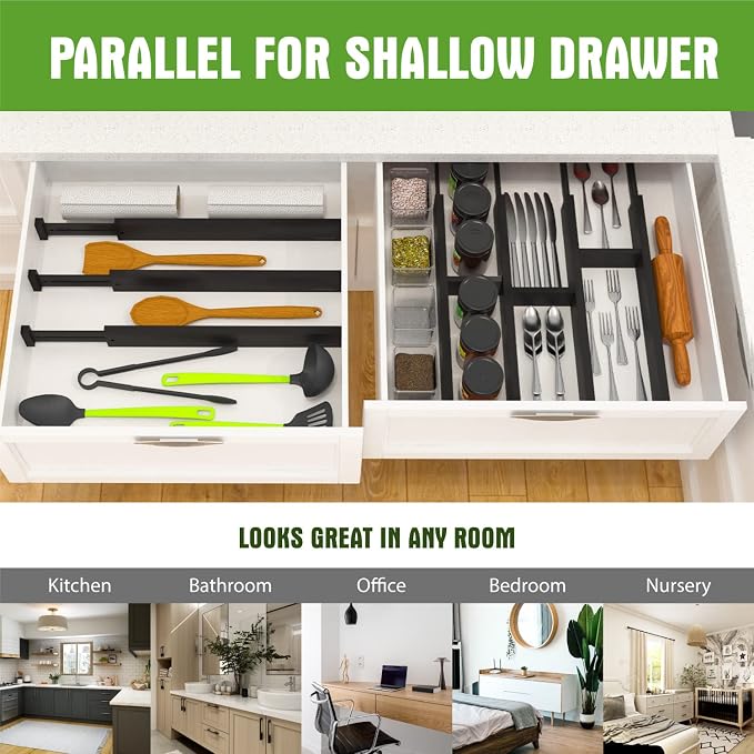 10pack Bamboo Drawer Dividers, Expandable Drawer Separators Splitter, 17-22 inches Adjustable Spring-loaded Organizer for Large Utensil, Clothes, Tools Drawers(Black) - Image 5