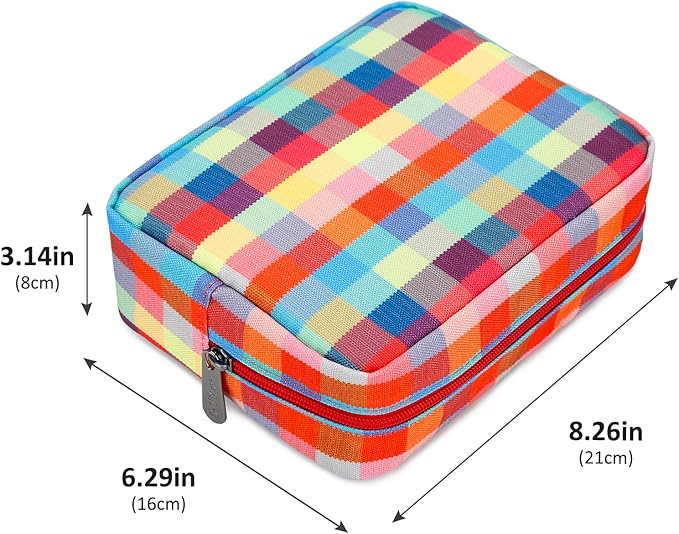 E-Tree Cute Makeup Bag,Big Travel Make up Pouch,Zipper Large Toiletry Cosmetic Brush Skin Care Case for Women Man,Tech Electronic Organizer,Small Canvas Storage for Personal Items,Colorful Checkered - Image 2
