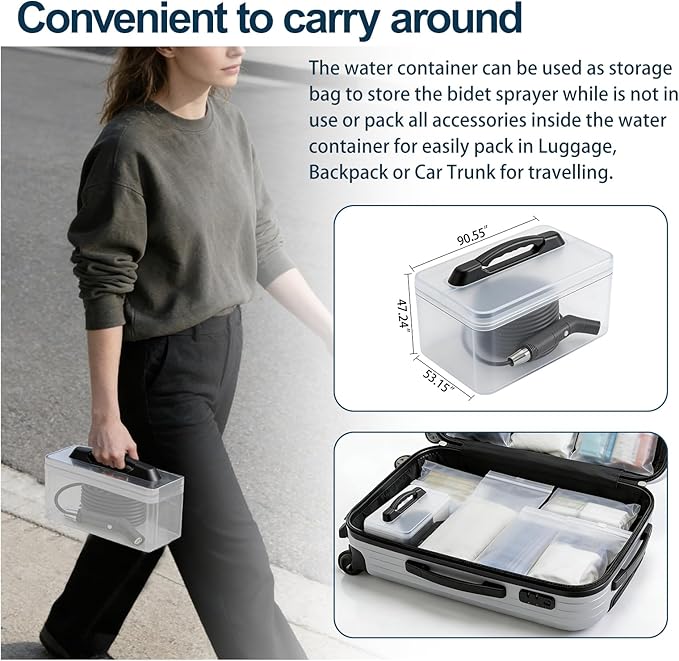 COSWE Portable Travel Bidet Electric Rechargeable Handheld Personal Bidet Sprayer for Hygiene Cleaning for Toilet with 2.3 liters Water container (Black), LIUW_JP2201 - Image 5