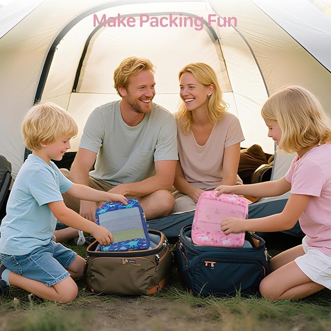 Kids Compression Packing Cubes - 4 PCS Travel Sets, Pink Unicorn | Water Resistant 4 Piece Set with Shoe Bag, Toddler Suitcase Organizer Set, Expandable Storage for Luggage - Image 8