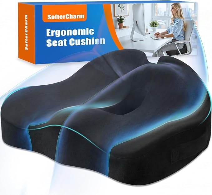 Memory Foam Seat Cushion for Office Chair & Car Seat, Black | for Office Chair, Car Seat, Relieving Pressure Tailbone Sciatica Back Pain for Long Sitting Office Workers, Car Drivers by Unknown