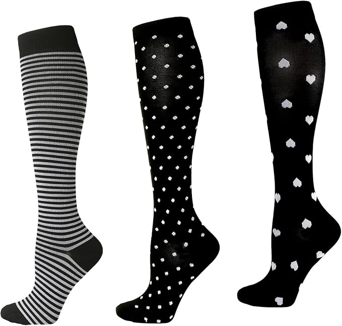 3 Pairs Compression Socks for Women 15-20 mmHg, Circulation Support for Nurses Pregnancy Running Hiking, Varicose Veins, Travel Flight by Kacizes