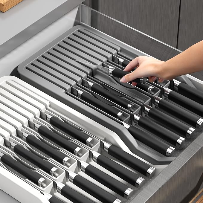 Expandable Drawer Knife Insert Organizer - Plastic Knife Storage Tray for Kitchen Drawers, Adjustable to Fit 11 Knives & Utensils, BPA-Free, Ventilated, Space-Saving, Easy to Clean - Image 8