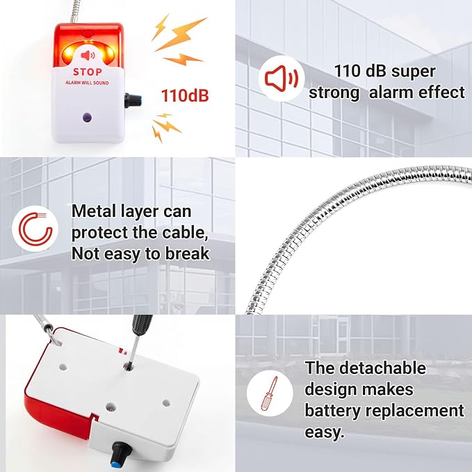 1 Pcs Exit Stopper Door Alarm with 110db Siren Emergency Door Alarms When Opened, Easy Installation Battery Powered Magnetic Sensor for Unauthorized Entry Prevent Commercial Warehouse Retail - Image 3