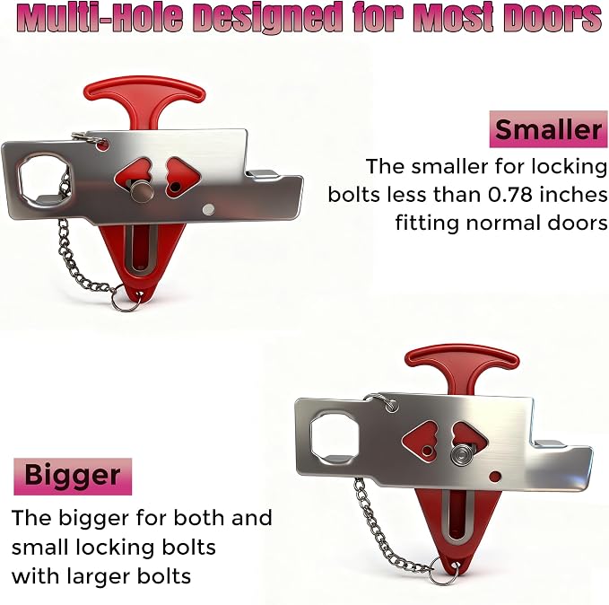 Portable Door Lock, Travel Door Lock for Hotel, Apartment, Dorm & Home – Extra Security Door Stoppers, Hotel Safety Devices for Travel Privacy Protection 3PK Red - Image 6