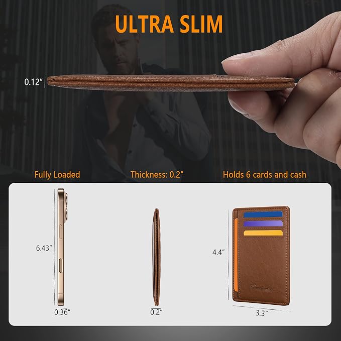 Travelambo Slim Minimalist Wallet for Men, RFID Blocking Credit Card Holder, Front Pocket ID Card Case, Gifts for Men, Husband, Boyfriend, Teenage - Image 3