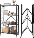 4-Tier Foldable Storage Shelf with Wheels – Heavy Duty 550 LBS Capacity, Collapsible Metal Steel Rolling Rack for Garage, Kitchen, Pantry, Office – Black by YeeJinHong