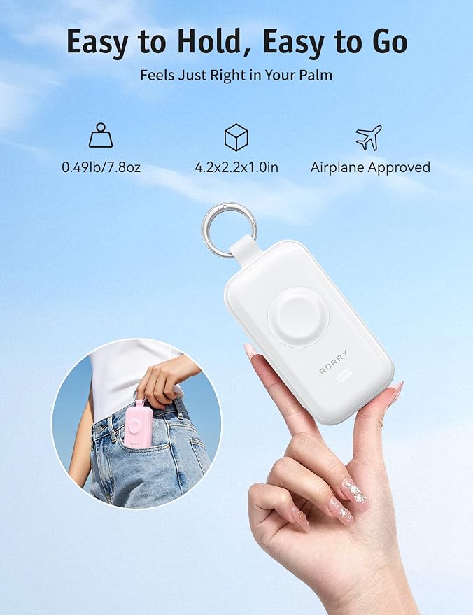 RORRY CharmGo Pro 45W Portable Charger Power Bank 10000mAh Battery Pack | Fast Charging, Built-in Cables, 3-in-1 Keychain Design, for iPhone, Apple Watch, iPad, MacBook, Travel Essential, Pocket Size - Image 7