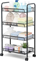 LOFTEY 4 Tier Rolling Cart, Small Metal Utility Cart with Wheels, Black | 10.2" Slim Width, Four Mesh Baskets, 15 lb Load Capacity per Basket, Tool-Free Assembly, Ideal for Bathroom & Snack Storage by LOFTEY