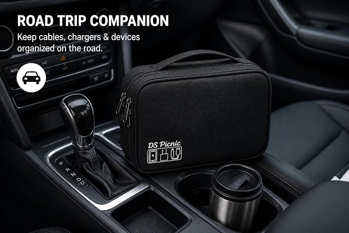 Electronic Organizer Travel Essentials Case, Waterproof Double Layer Cable Storage Pouch Bag for Charger, USB Cords, Power Bank, Phone Mouse SD Card Earphone Camera, Tablet (Up to 11 inch) - Image 11