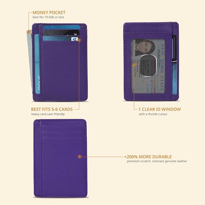 Leather Slim Minimalist RFID Blocking Front Pocket Wallet, Credit Card - Image 2