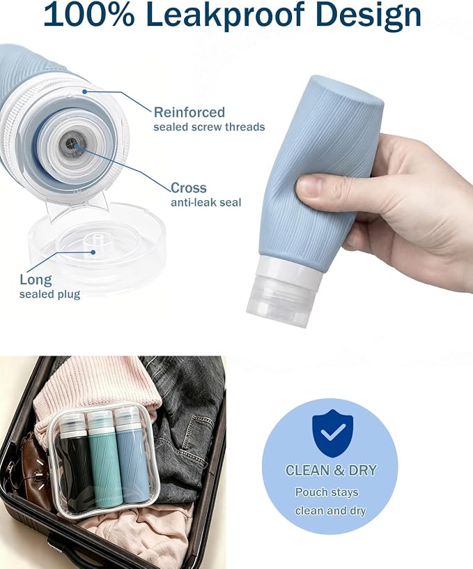 Redfly TSA Approved Leak Proof Travel Bottles for Toiletries, 13-Piece | Travel Size Containers, BPA-free silicone, clear toiletry bag, under 3.4oz, wide mouth,travel essentials for shampoo, lotion - Image 8