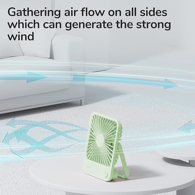JISULIFE Desk Fan Battery Rechargeable, 180°Foldable Portable Personal Fan | 4500mAh Long-lasting Battery, 4 Speeds Adjustable for Home Office Travel Outdoor Gifts for Women Men-Green - Image 3