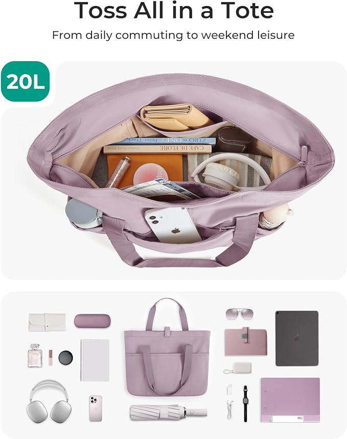 BAGSMART Tote Bag for Women, Foldable Tote Bag With Zipper Travel Shoulder Bag Handbag for Work - Image 7
