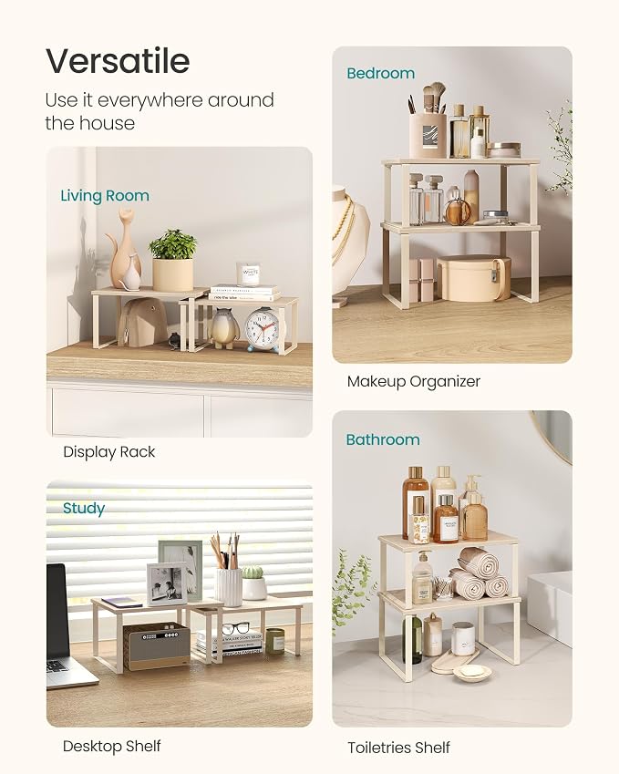 SONGMICS Cabinet Organizer Shelf, Set of 2 Spice Rack, Kitchen Storage | Kitchen Counter Storage Spice Rack, Particleboard, Steel, Travertine Beige and Cream White, BYSTRO Collection UKCS020L01 - Image 5