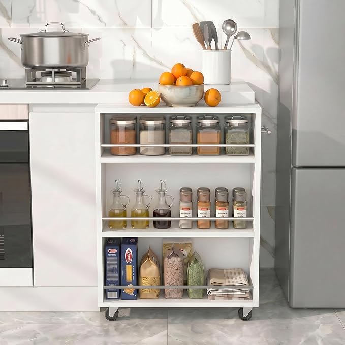 ALBAD Slim Rolling Cart,4-Tier Storage Cart with Wheels,7.9”W Slim Storage Cart with Handle for Kitchen Laundry Narrow Places Bathroom Dining Room Small Spaces | 4 adjustable MDF shelves (20 lbs each), 360° casters + side handle, Fits kitchen, laundry,... - Image 3
