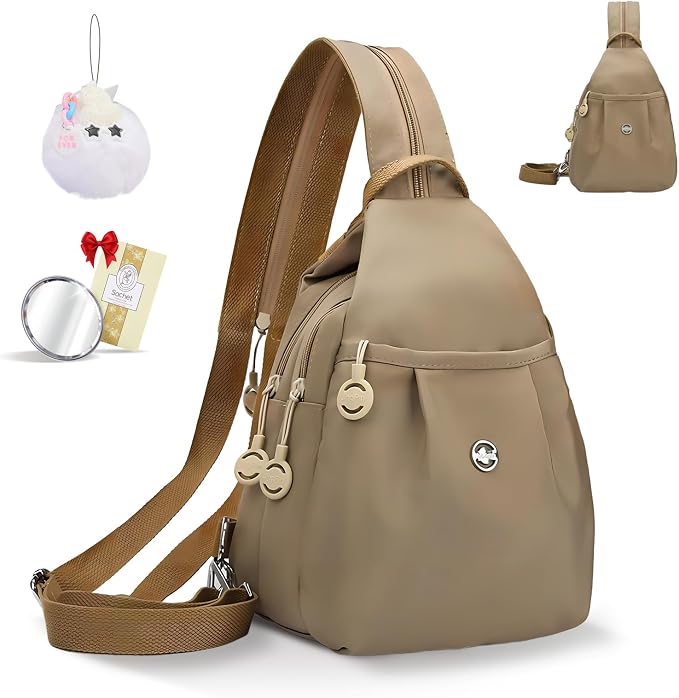 Waterproof 2-Way Mini Commuter Bag, Multi-Compartment Oxford Small Backpack, For Women, Collegeman, Commuter, Travel with Anti-Theft,Three in One Multifunctional Convertible Design(Khaki) by Unknown