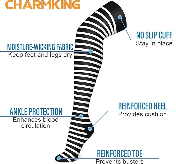 CHARMKING 3 Pairs Thigh High Compression Socks for Women and Men 15-20 mmHg Boost Circulation and All Day Comfort - Image 4