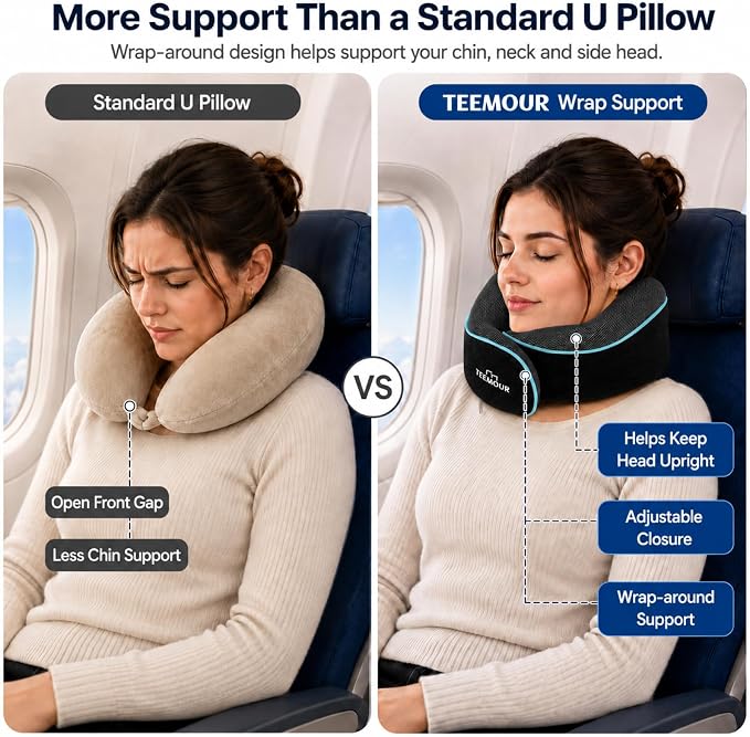 Travel Pillow Neck Pillow for Airplane Travel Essentials - Memory Foam Travel Neck Pillow, Stops Head Bobbing With Eye Mask & Earplugs, Portable Carry Bag for Long Flights| Airplane Accessories Black - Image 3