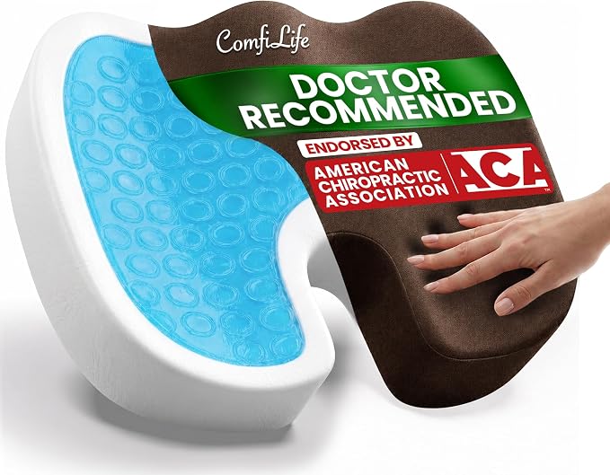 ComfiLife Doctor Recommended Seat Cushion - Premium Gel & Memory Foam Office Chair, Car Seat, Lifting Cushion - Chair Cushions for Back & Sciatica Relief - Seat Cushions for Office & Desk (Brown) by ComfiLife