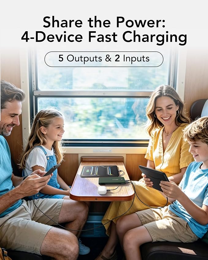 VEEKTOMX Portable Charger with Built-in Cables and AC Wall Plug, 10000mAh | Pocket-Size Travel Power Bank with USB-C and Micro-USB Cables for up to 4 Devices Including iPhone, iPad and Samsung, Green - Image 7