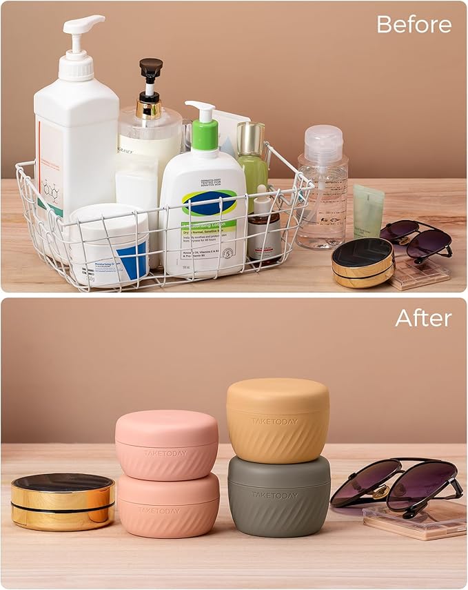 TakeToday Travel Containers for Toiletries, 2 & 3oz, 4 Pack, Apricot | Air Travel Leak-Proof, TSA Approved, Silicone Jars with Lid, for Cosmetics & Toiletries - Image 6