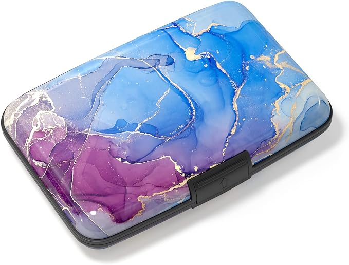 Credit Card Holder, Mini Aluminum Card Wallet RFID Blocking Slim Metal Hard Card Case for Women Men, Blue Purple Marble by Atufsuat