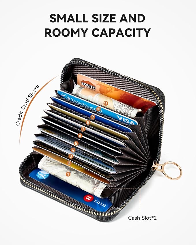 BOSTANTEN Credit Card Holder RFID Small Wallets Woman Zipper Card Wallet | Slim, Compact, Front Pocket, Accordion, Vegan Leather, Thin for Daily Use, Travel, Gifts for Women, Black - Image 2