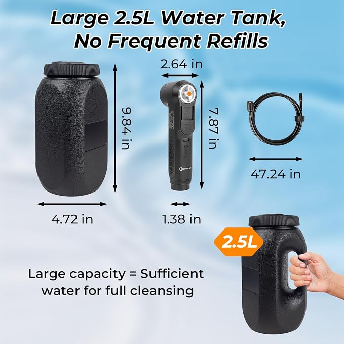 Portable Bidet for Travel, 1600mAh Electric Handheld Bidet with 2.5L Tank | USB-C Rechargeable, Dual Spray Modes (Jet/Shower), Personal Hygiene Sprayer for Home, Camping, Postpartum & Elderly Care - Image 2