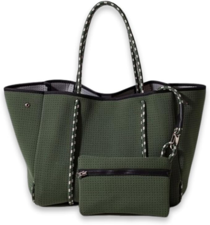 POPUPS Large Neoprene Tote Bag for Women - Everyday Designer Handbag for Travel Work and Beach with Pockets and Zipper Pouch by POPUPSBrand