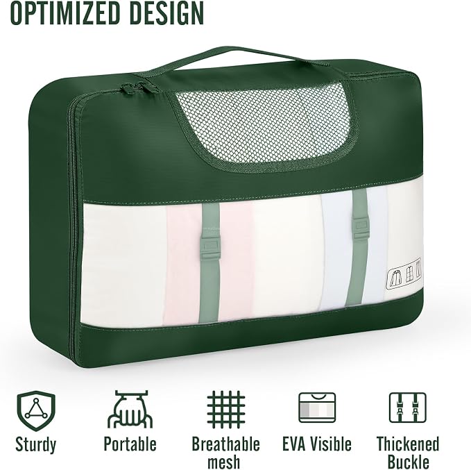 Veken 8 Set Packing Cubes for Travel Essentials,Anti-Wrinkle Buckled Suitcase Organizer for Shoe & Toiletry Bag,Carry On Luggage Bag with 99+ Count Mesh Holes for Airplane & College Dorm Accessories - Image 4
