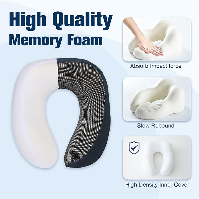 Cirorld Neck Pillow for Traveling, Travel Pillows for Airplanes,100% Pure Memory Foam Travel Neck Pillow, Adjustable Flight Pillow, Portable Plane Accessories with Eye Mask, Earplugs, Carry Bag - Image 4