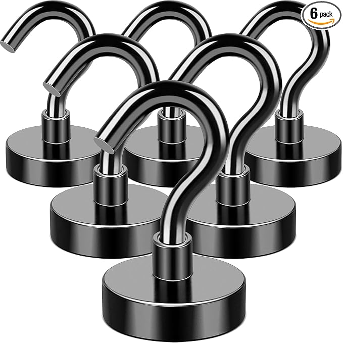 Black Magnetic Hooks Heavy Duty 30 LBS Strong Magnets for Cruise | 6 Pcs Neodymium Earth Magnets with Hooks for Hanging Super Metal Industrial Magnetic Hanger for Grill Cruise Storage by MIKEDE