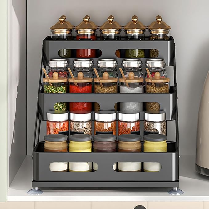 Ceetug 3 Tier Foldable Spice Rack, Black | Iron, For Countertop, Kitchen Seasoning Organizer, For Cabinet - Image 7