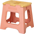 Vigar Compact Folding Step Stool, 12-1/2 in, Orange Bamboo Print | 12-1/2 in Foldable Stool, Lightweight Portable Design, Handle, Non Slip Surface, Space-Saving, Supports up to 330 lb by VIGAR