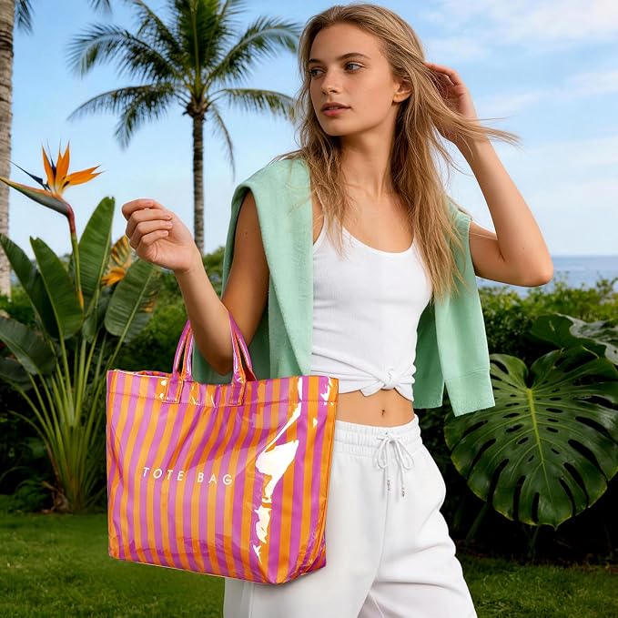 Lushandy PVC Tote Bag for Women Jelly Beach Bag Top Handle Hobo Handbag | Water-Resistant, Wipe Clean, Lightweight - Image 2