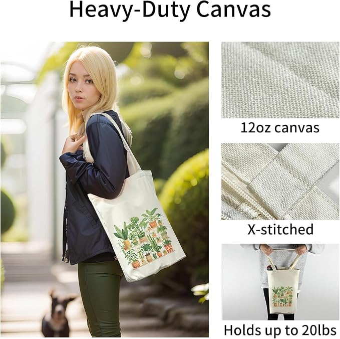 itgowisa Canvas Tote Bag for Women, Tote Bag with Zipper Inner Pocket, Zippered Canvas Bag for Shopping Work Grocery Everyday - Image 2