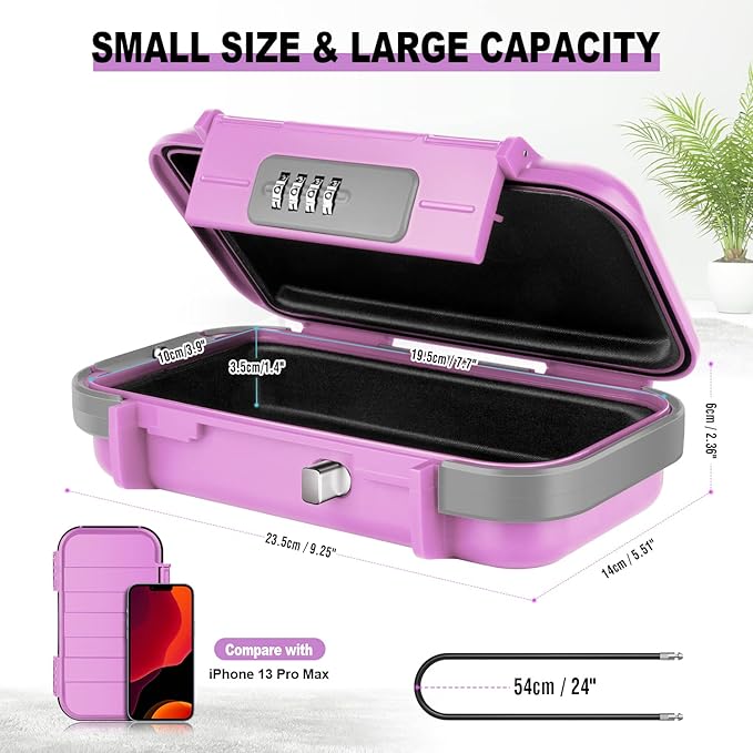 HUANLANG Portable Safe Lock Box with Combination Lock Mini Beach Travel Safe Waterproof Small Lockable Boxs with Removable Wire Rope Combination Lock Box for Dorm,Travel,Beach,Hotel,Car,Home,Office - Image 4