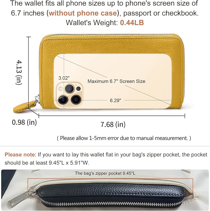 Moflycom Womens Wallet RFID Blocking Genuine Leather Zip Around Wallet Clutch Wristlet Travel Long Purse for Women - Image 4